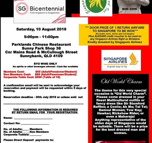Singapore Club is celebrating Singapore’s 200 Bicentennial & Singapore National Day celebration on the…